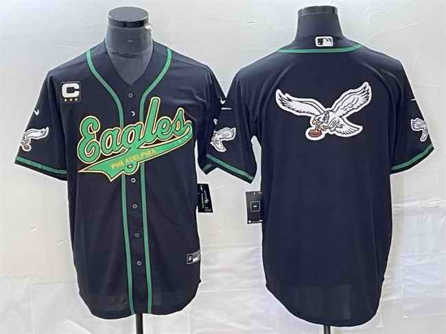 Men's Philadelphia Eagles Black Team Big Logo With 3-star C Patch Cool Base Stitched Baseball Jersey