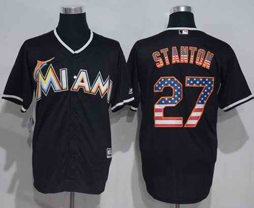 marlins #27 Giancarlo Stanton Black USA Flag Fashion Stitched MLB Jersey