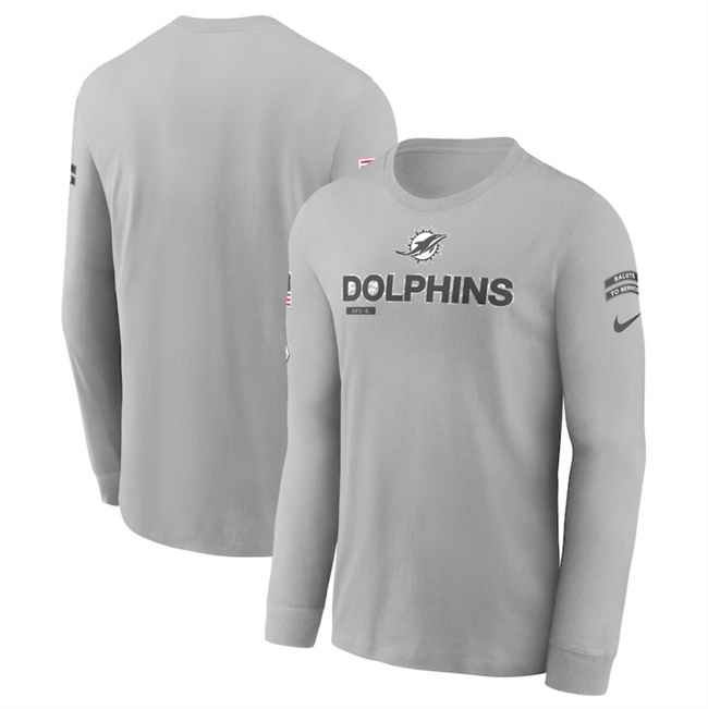 Men's Miami Dolphins 2024 Gray Salute To Service Long Sleeve T-Shirt