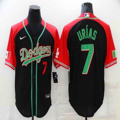 Men's Los Angeles Dodgers #7 Julio Urias Red/Black Cool Base Stitched Baseball Jersey