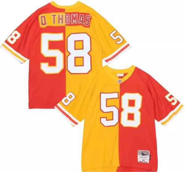 Men's Kansas City Chiefs #58 Derrick Thomas Red/Yellow Split 1994 Throwback Stitched Football Jersey