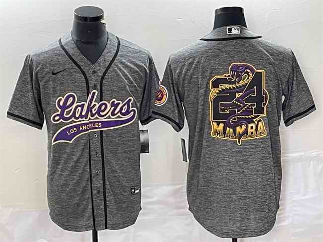 Men's Los Angeles Lakers Gray #24 Mamba Big Logo Cool Base Stitched Baseball Jersey