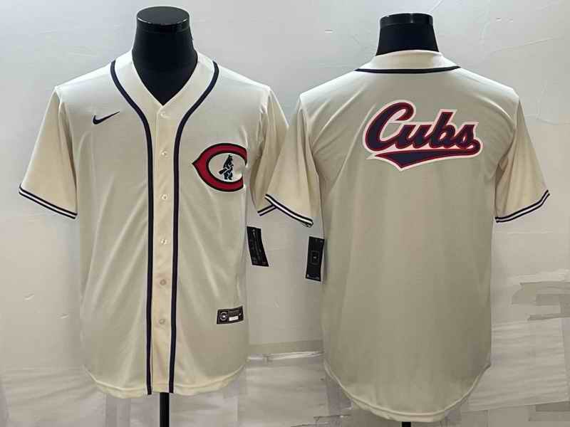 Men's Chicago Cubs Cream Team Big Logo Cool Base Stitched Jersey