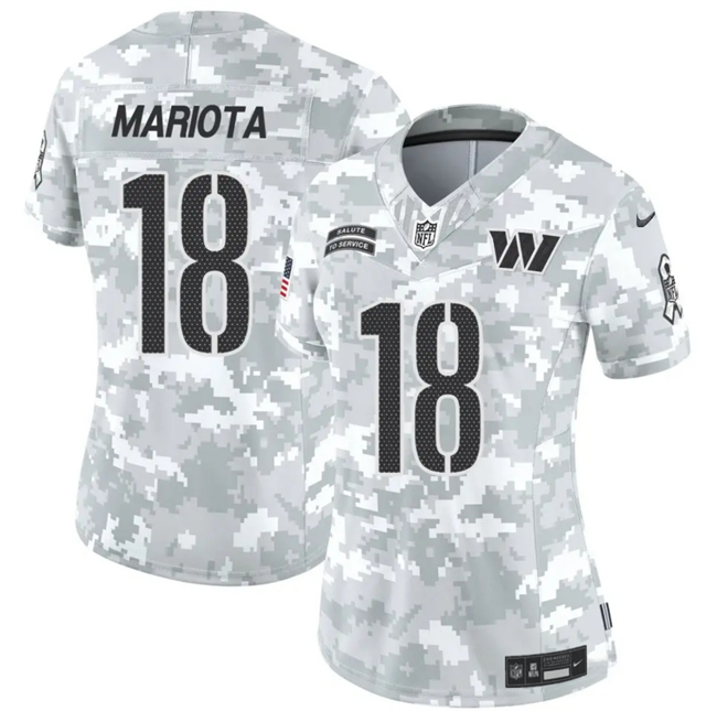 Women's Washington Commanders #18 Marcus Mariota 2024 F.U.S.E Arctic Camo Salute to Service(Run Small)