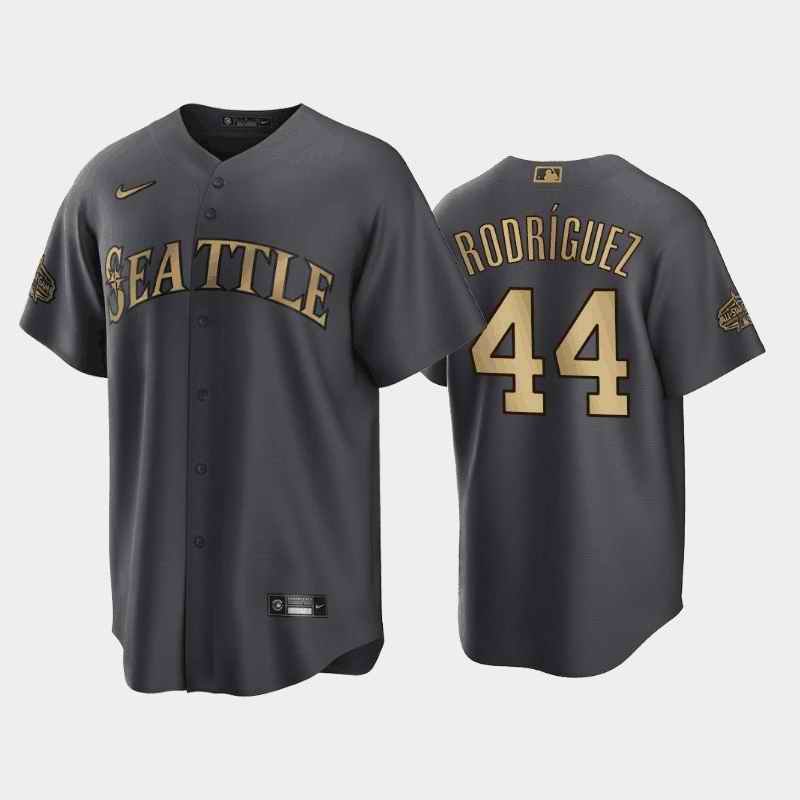 Men's Seattle Mariners #44 Julio Rodr'guez 2022 All-Star Charcoal Cool Base Stitched Baseball Jersey