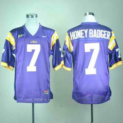 LSU Tigers #7 Tyrann Mathieu Purple Honey Badger Nick Name Stitched NCAA Jersey