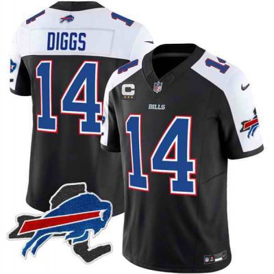 Men's Buffalo Bills #14 Stefon Diggs Black/White 2023 F.U.S.E. New York Patch and 3-Star C Patch Vapor Untouchable Limited Stitched Football Jersey