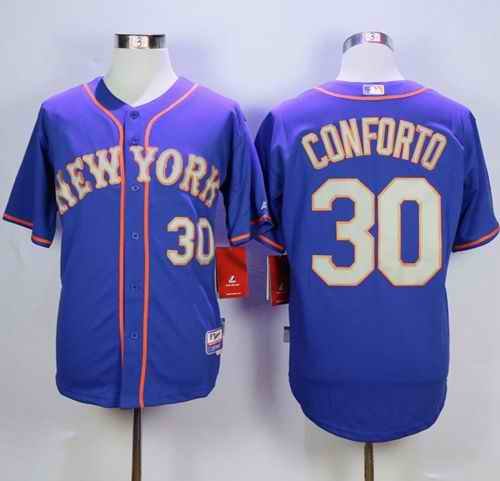 Mets #30 Michael Conforto Blue(Grey NO.) Alternate Road Cool Base Stitched MLB Jersey