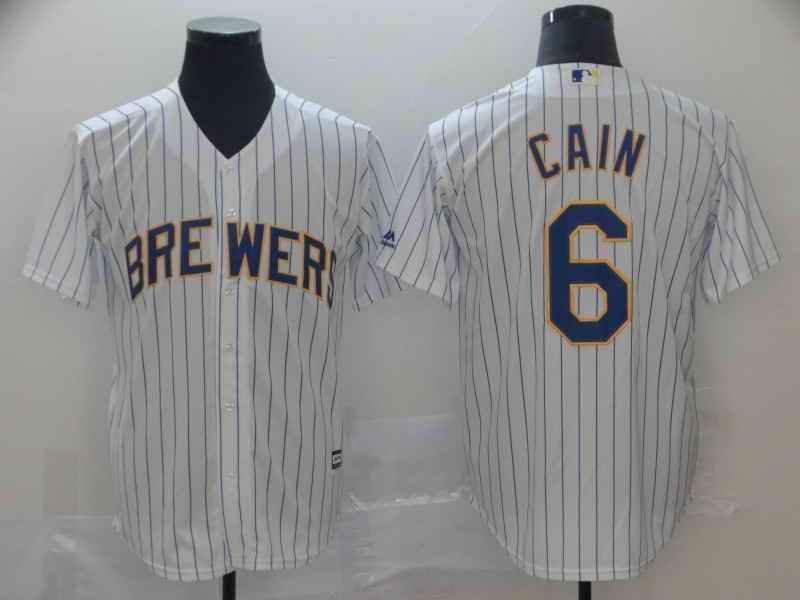 Men's Milwaukee Brewers #6 Lorenzo Cain White Cool Base Stitched MLB Jersey