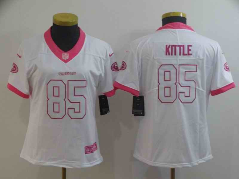 Women's NFL San Francisco 49ers #85 George Kittle White/Pink Vapor Untouchable Limited Stitched Jersey'Run Small)