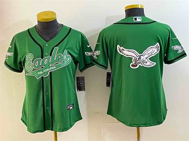 Youth Philadelphia Eagles Green Team Big Logo Cool Base Stitched Baseball Jersey