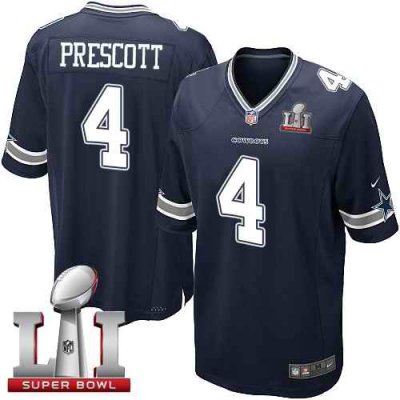 Nike Cowboys #4 Dak Prescott Navy Blue Team Color Youth Stitched NFL Super Bowl LI 51 Elite Jersey