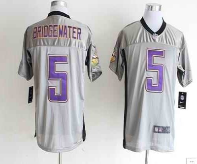 Nike Vikings #5 Teddy Bridgewater Grey Shadow Men's Stitched NFL Elite Jersey