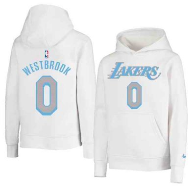 Men's Los Angeles Lakers #0 Russell Westbrook 2021 White Pullover Hoodie