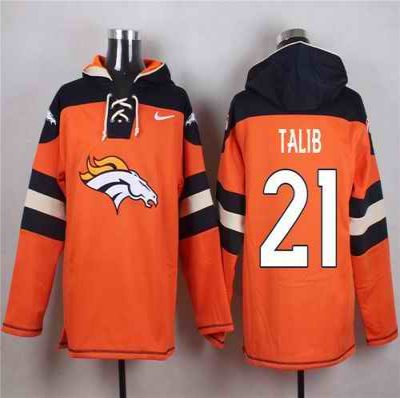 Nike Broncos #21 Aqib Talib Orange Player Pullover NFL Hoodie