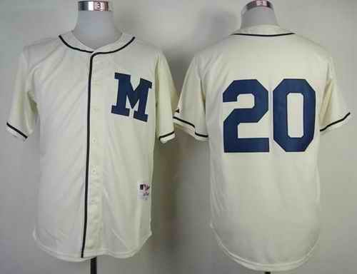 Brewers #20 Jonathan Lucroy Cream 1913 Turn Back The Clock Stitched MLB Jersey