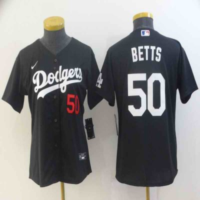 Women's Los Angeles Dodgers #50 Mookie Betts Black Cool Base Stitched Jersey(Run Small)