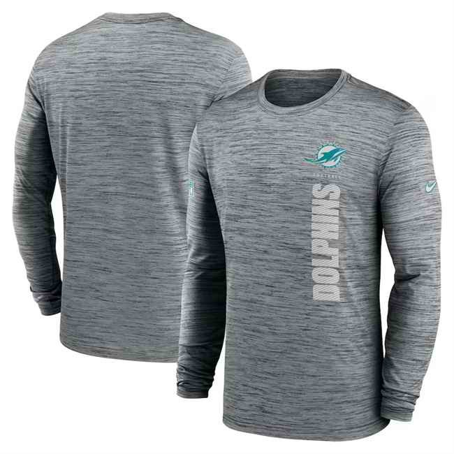 Men's Miami Dolphins Grey 2024 Sideline Team Velocity Performance Long Sleeve T-Shirt