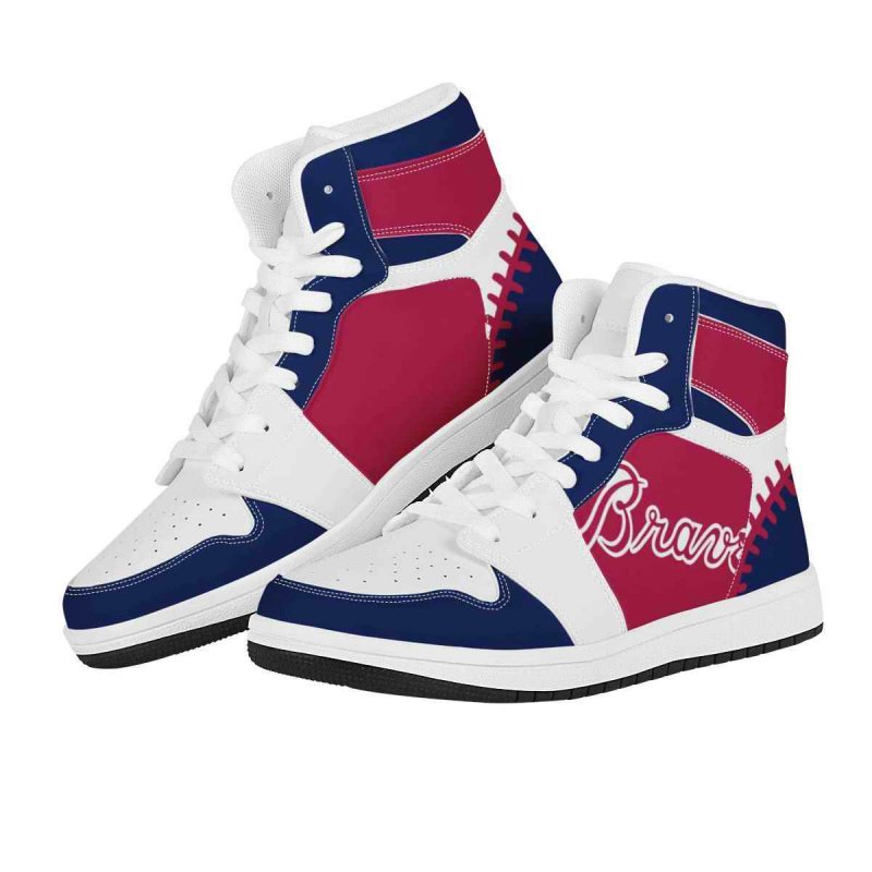 Men's Atlanta Braves High Top Leather AJ1 Sneakers 003