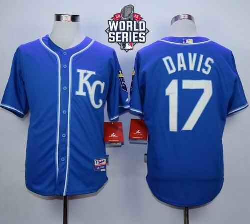 Royals #17 Wade Davis Blue Alternate 2 Cool Base W/2015 World Series Patch Stitched MLB Jersey