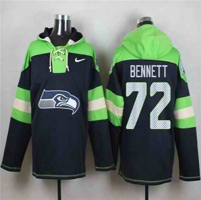 Nike Seahawks #72 Michael Bennett Steel Blue Player Pullover NFL Hoodie