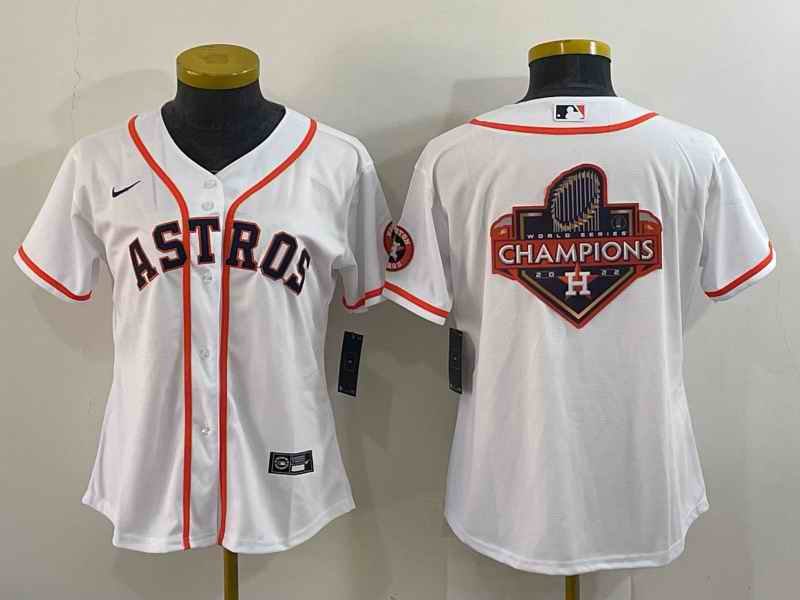 Women's Houston Astros White 2022 World Series Champions Team Big Logo With Patch Cool Base Stitched Baseball Jersey(Run Small)