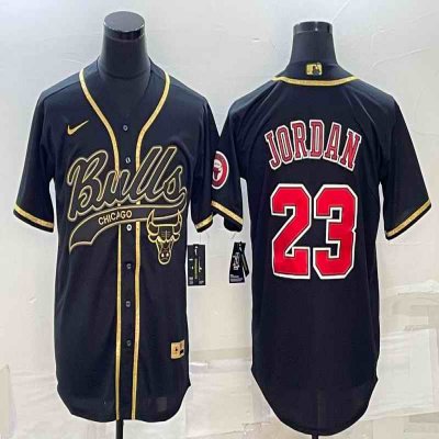 Men's Chicago Bulls #23 Michael Jordan Black Gold With Patch Cool Base Stitched Baseball Jersey