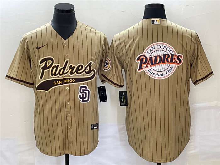 Men's San Diego Padres Tan Team Big Logo In Back Cool Base With Patch Stitched Baseball Jersey