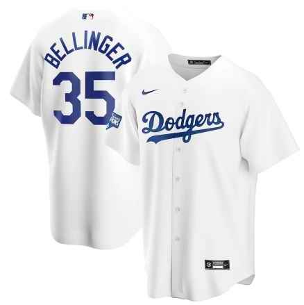 Men's Los Angeles Dodgers #35 Cody Bellinger White 2020 World Series Champions Home Patch Cool Base Stitched Jersey