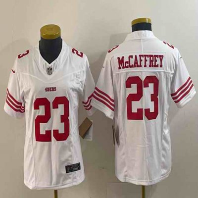 Women's San Francisco 49ers #23 Christian McCaffrey White 2023 F.U.S.E. Vapor Untouchable Limited Stitched Jersey(Run Small)