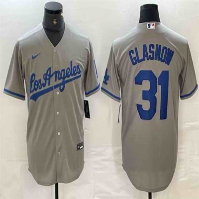 Men's Los Angeles Dodgers #31 Tyler Glasnow Grey Cool Base Stitched Baseball Jersey