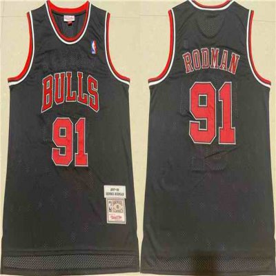 Men's Chicago Bulls #91 Dennis Rodman Black 1997-98 Throwback Stitched Jersey