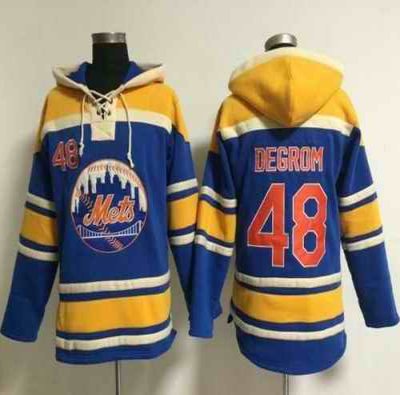 Mets #48 Jacob DeGrom Blue Sawyer Hooded Sweatshirt MLB Hoodie