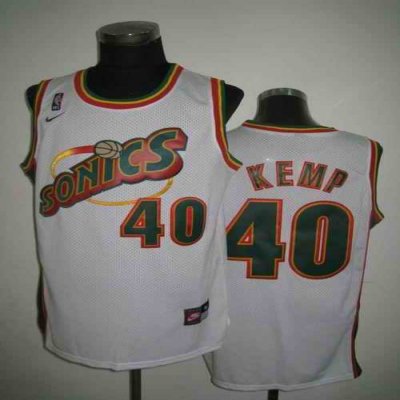 Thunder #40 Shawn Kemp White SuperSonics Throwback Stitched NBA Jersey