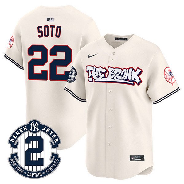 Men's New York Yankees #22 Juan Soto Cream The Bronx Graffiti V2 Vapor Limited Stitched Baseball Jersey