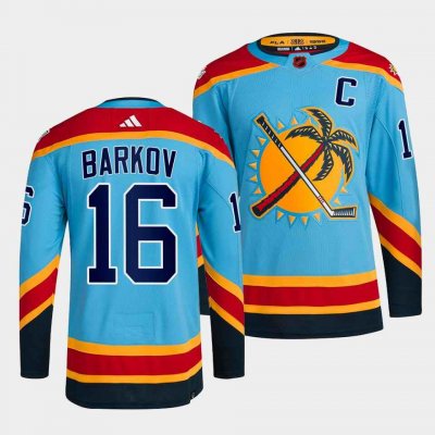 Men's Florida Panthers #16 Aleksander Barkov Blue 2022-23 Reverse Retro Stitched Jersey