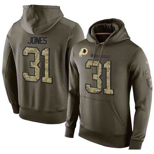 NFL Men's Nike Washington Redskins #31 Matt Jones Stitched Green Olive Salute To Service KO Performance Hoodie