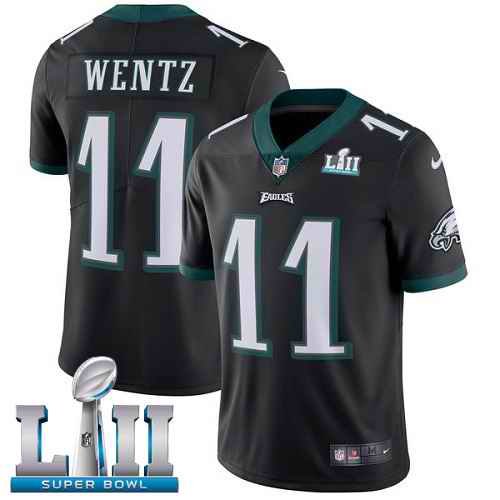 Youth Philadelphia Eagles #11 Carson Wentz Black Super Bowl LII Bound Game Stitched NFL Jersey