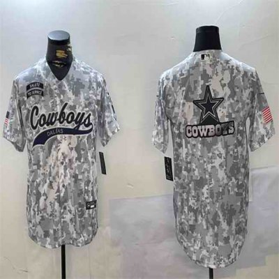 Men's Dallas Cowboys Team Big Logo 2024 Arctic Camo Salute to Service Stitched Baseball Jersey