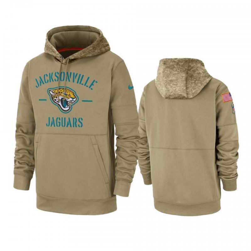 Men's Jacksonville Jaguars Tan 2019 Salute to Service Sideline Therma Pullover Hoodie