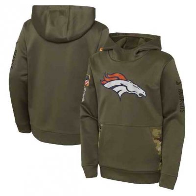 Youth Denver Broncos 2022 Olive Salute to Service Therma Performance Pullover Hoodie