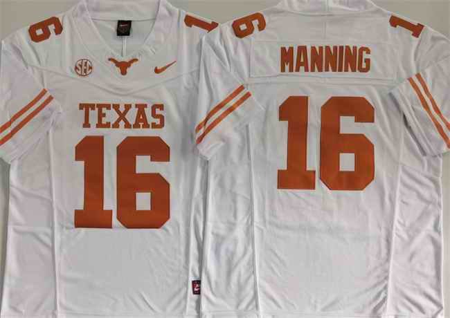 Men's Texas Longhorns #16 Peyton Manning White F.U.S.E. Stitched Jersey