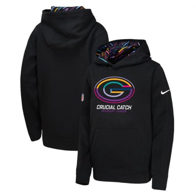 Youth Green Bay Packers Black 2024 Crucial Catch Club Pullover Hoodie