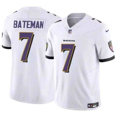 Men's Baltimore Ravens #7 Rashod Bateman White 2023 F.U.S.E Vapor Limited Football Jersey