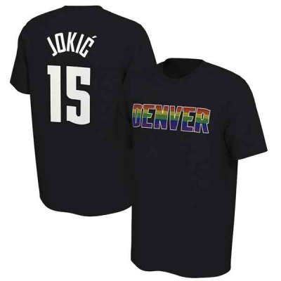 Men's Denver Nuggets #15 Nikola Jokic Black Name & Number T-Shirt