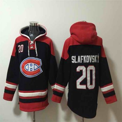 Men's Montreal Canadiens #20 Juraj Slafkovsky Navy/Red  Lace-Up Pullover Hoodie