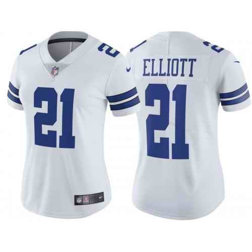 Women's Dallas Cowboys #21 Ezekiel Elliott White Limited Stitched Jersey(Run Small'