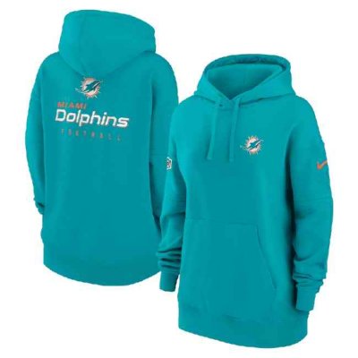 Women's Miami Dolphins Aqua Sideline Club Fleece Pullover Hoodie(Run Small)