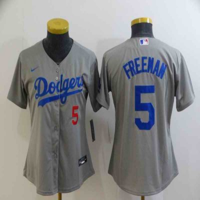 Women's Los Angeles Dodgers #5 Freddie Freeman Grey Cool Base Stitched Baseball Jersey(Run Small)