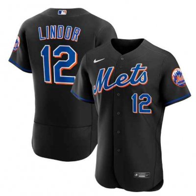 Men's New York Mets #12 Francisco Lindor Black Flex Base Stitched Jersey